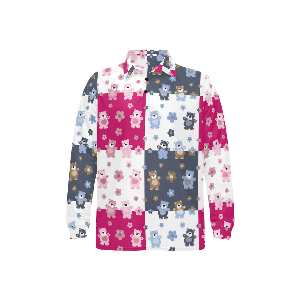 Teddy Bear Pattern Print Design 03 Men's Long Sleeve Polo Shirt