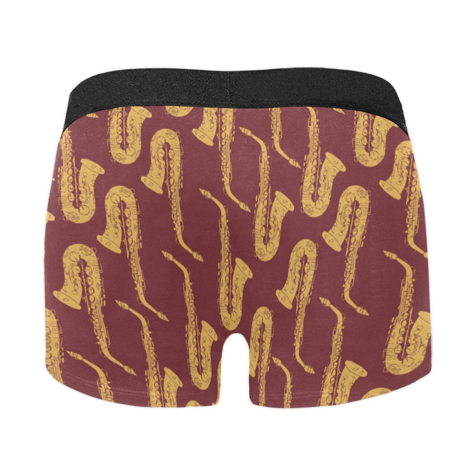 Hand drawn gold saxophone red background Men's All Over Print Boxer Briefs Men's Underwear