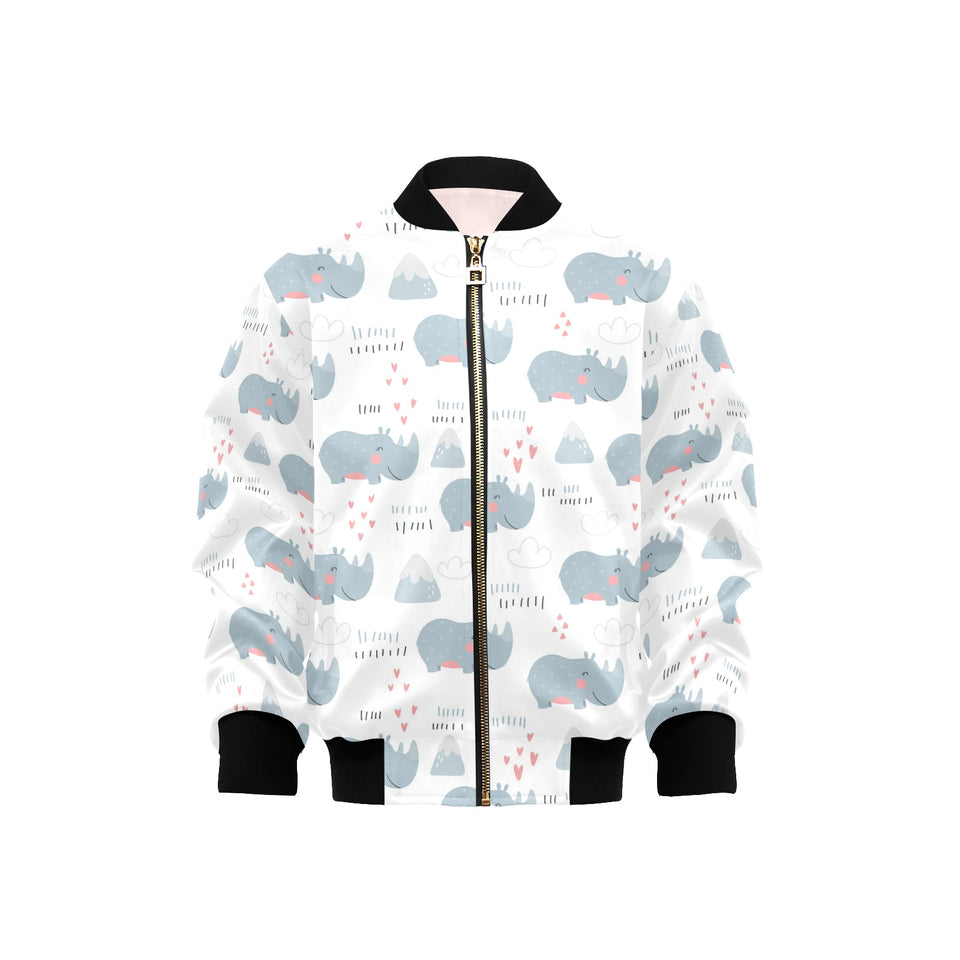 cute rhino heart pattern Kids' Boys' Girls' Bomber Jacket