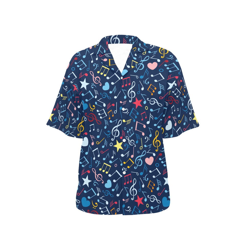 Music Notes Pattern Print Design 03 Women's All Over Print Hawaiian Shirt