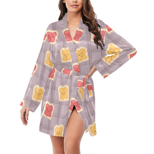 Bread Toast Pattern Print Design 05 Women's Long Sleeve Belted Night Robe