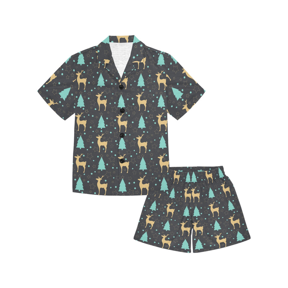 Deers star tree pattern Kids' Boys' Girls' V-Neck Short Pajama Set
