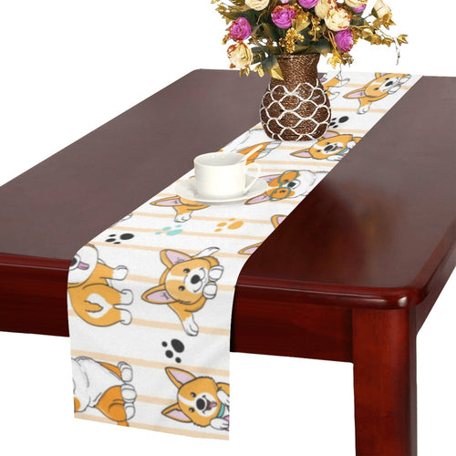 Cute dog corgi striped background pattern Table Runner