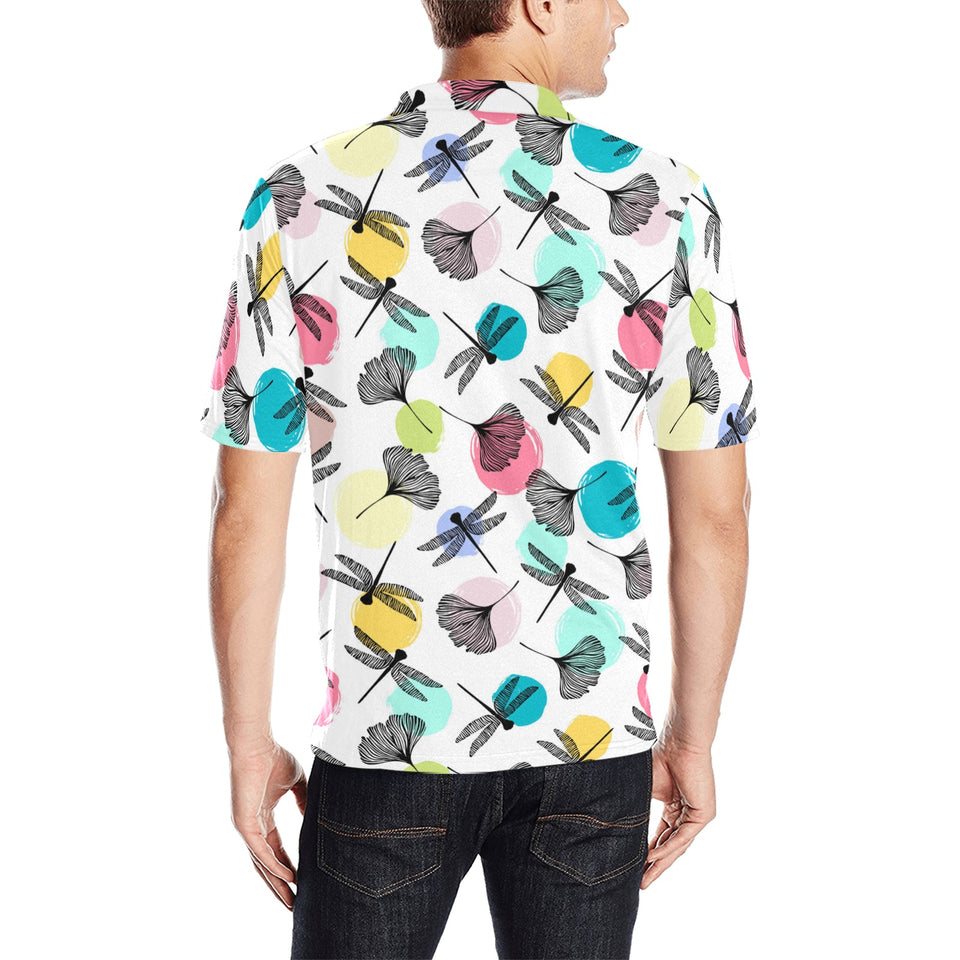 Dragonflies ginkgo leaves pattern Men's All Over Print Polo Shirt