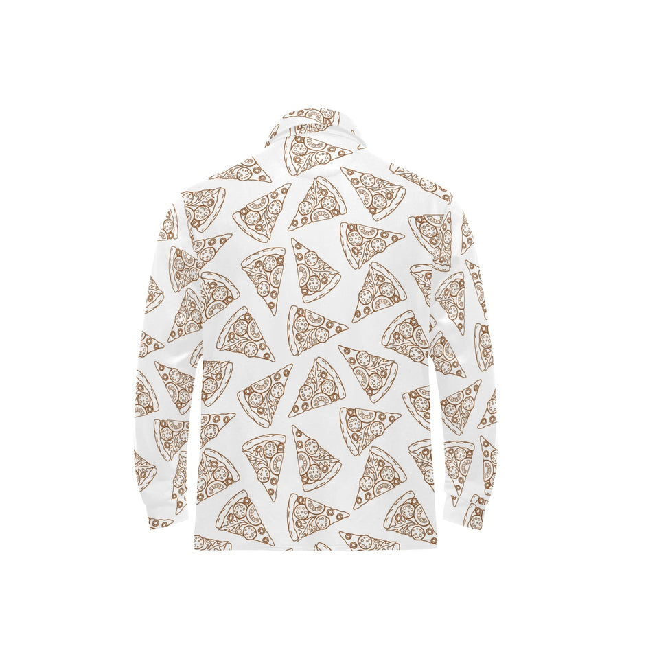 Hand drawn pizza pattern Men's Long Sleeve Polo Shirt
