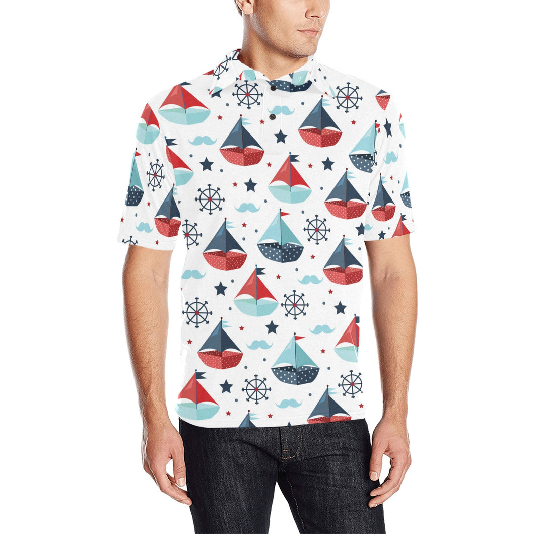 Cute color paper sailboat pattern Men's All Over Print Polo Shirt