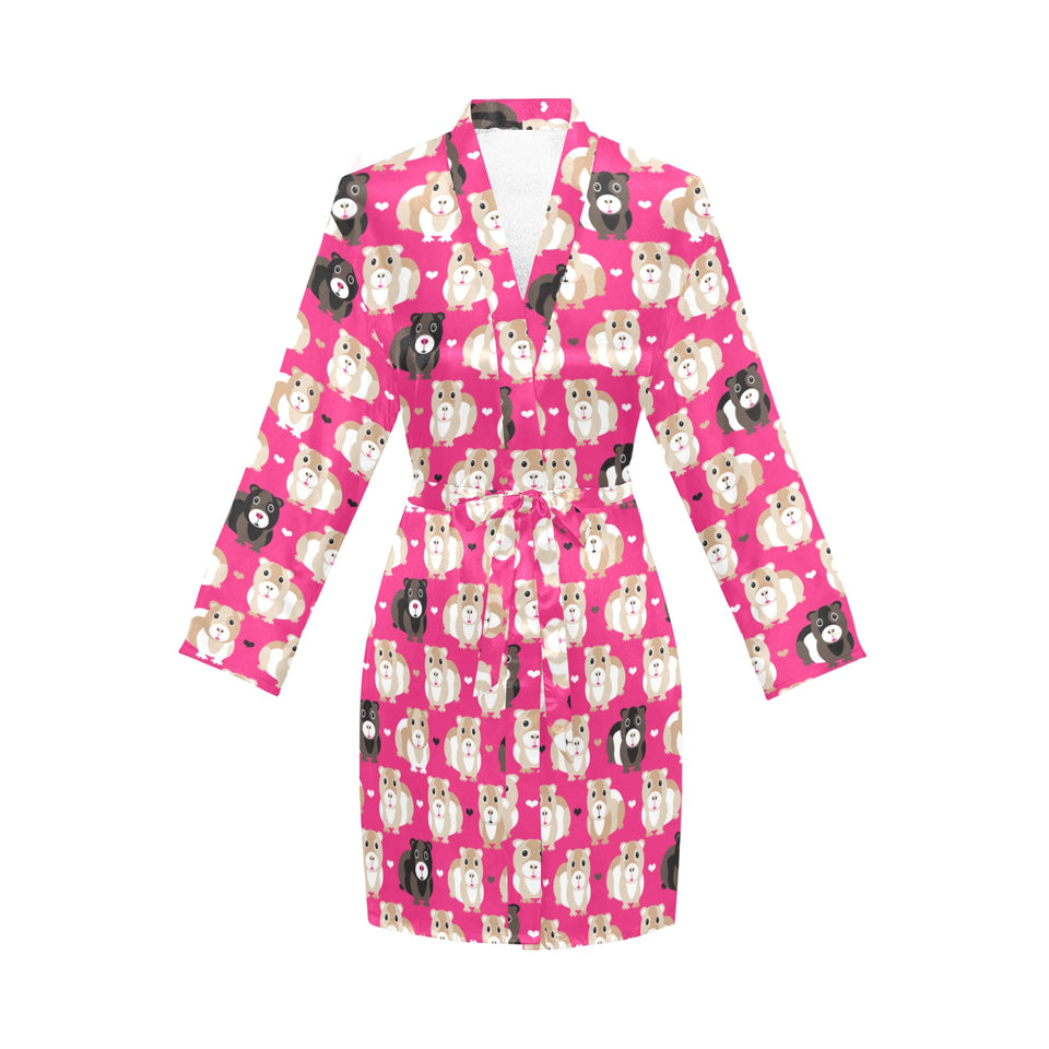 Guinea Pig Pattern Print Design 01 Women's Long Sleeve Belted Night Robe