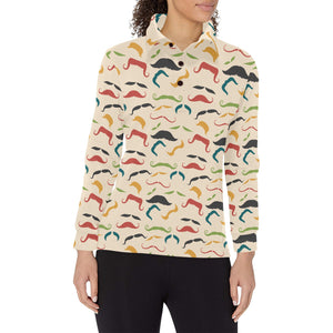 Mustache Beard Pattern Print Design 03 Women's Long Sleeve Polo Shirt