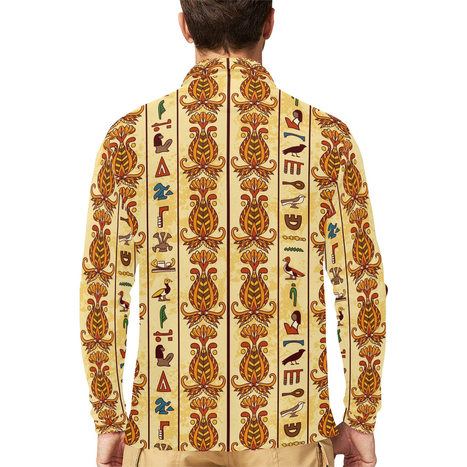 Egypt Hieroglyphics Pattern Print Design 04 Men's Long Sleeve Polo Shirt