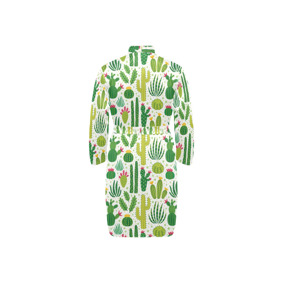 Cactus pattern copy Men's Long Sleeve Belted Night Robe