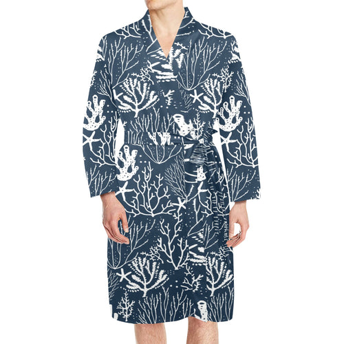 Coral Reef Pattern Print Design 05 Men's Long Sleeve Belted Night Robe