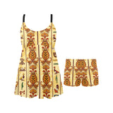 Egypt Hieroglyphics Pattern Print Design 04 Chest Sexy Pleated Two Piece Swim Dress