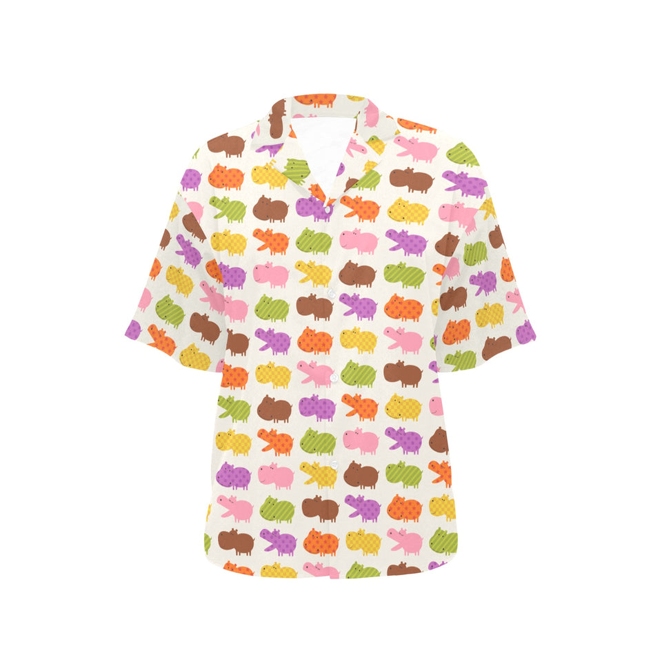 Hippopotamus Pattern Print Design 01 Women's All Over Print Hawaiian Shirt