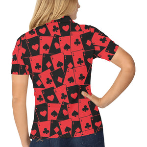 Casino Cards Suits Pattern Print Design 02 Women's All Over Print Polo Shirt