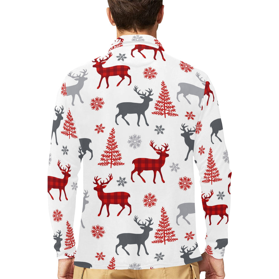 Deer tree snowflakes chrismas pattern Men's Long Sleeve Polo Shirt