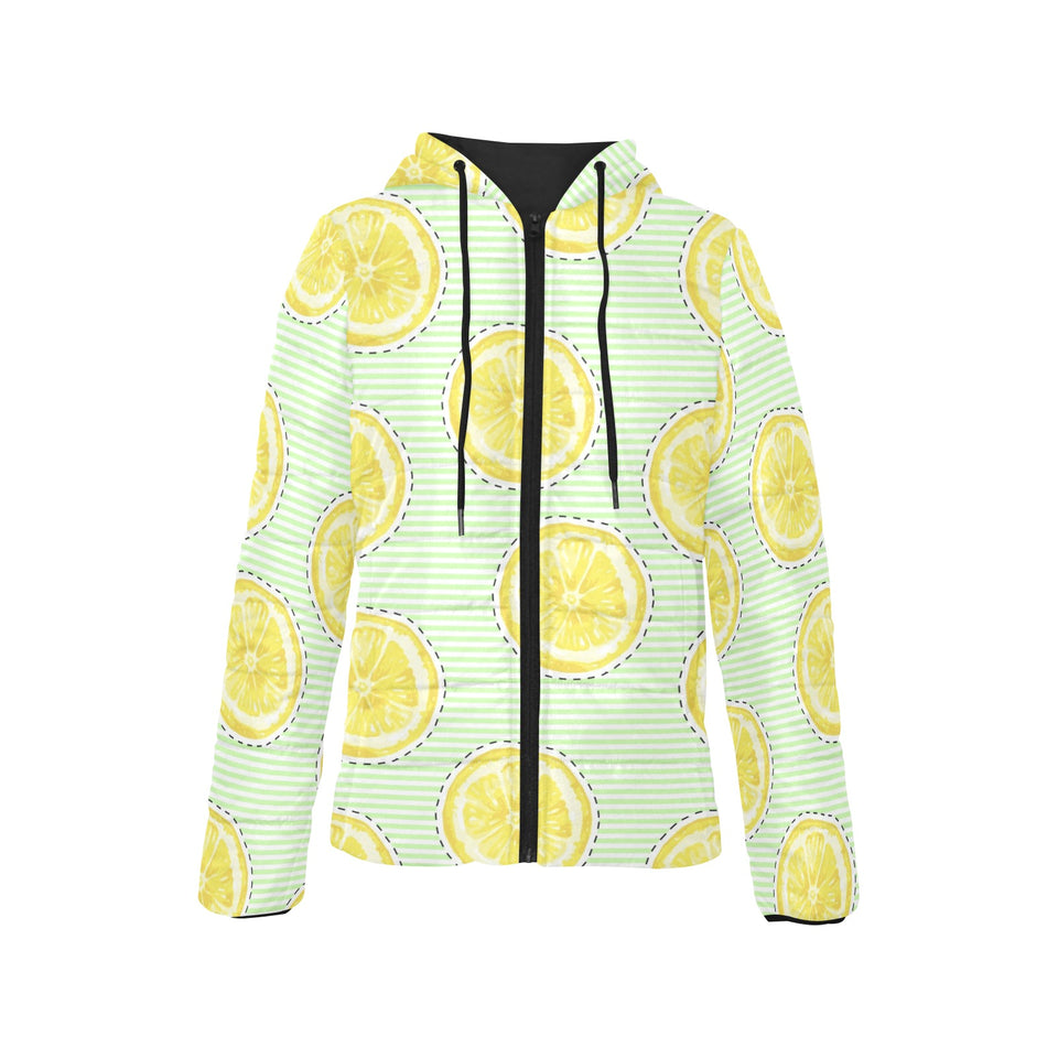 slice of lemon pattern Women's Padded Hooded Jacket