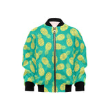 Pineapples pattern green background Kids' Boys' Girls' Bomber Jacket
