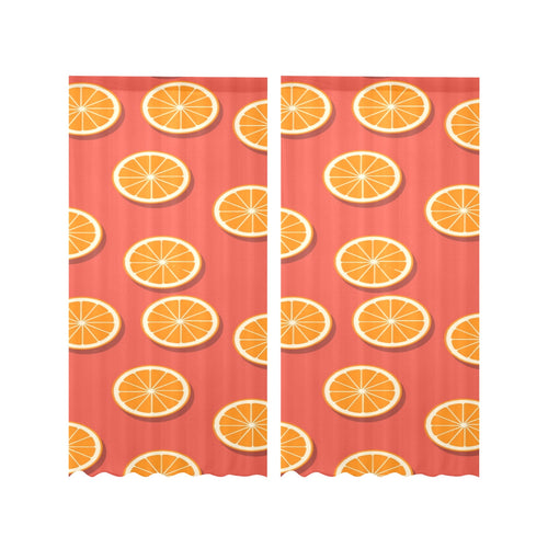 Oranges pattern red background Gauze Curtain