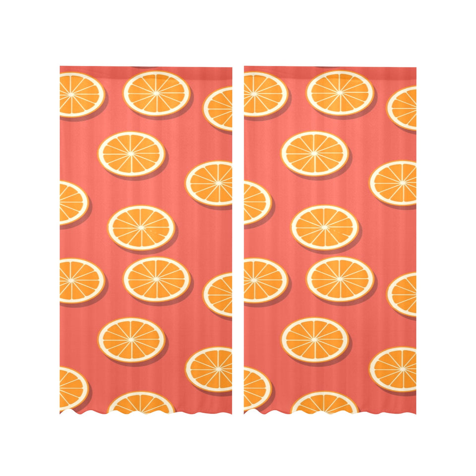 Oranges pattern red background Gauze Curtain