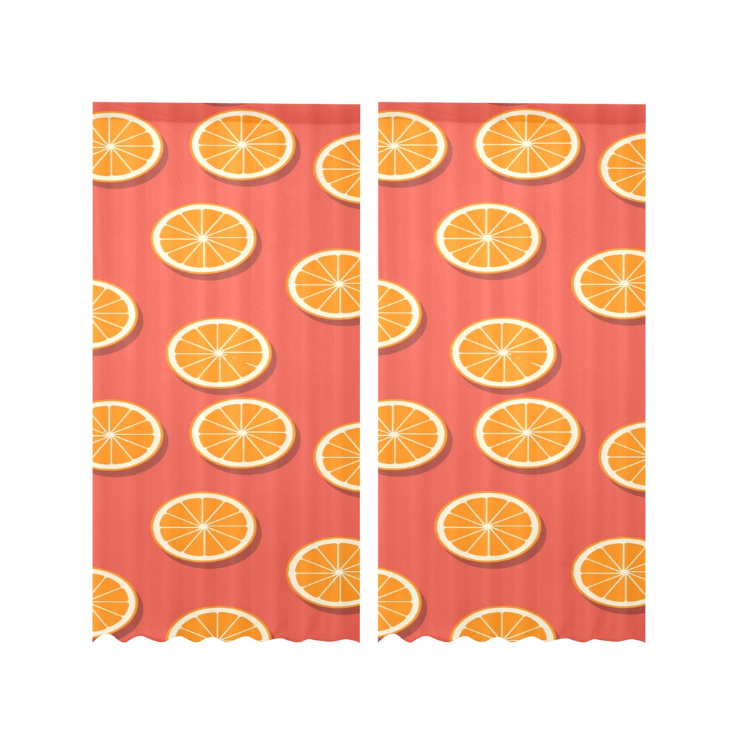 Oranges pattern red background Gauze Curtain