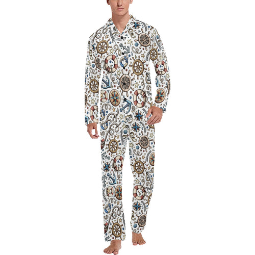 Cute nautical steering wheel anchor pattern Men's Long Pajama Set
