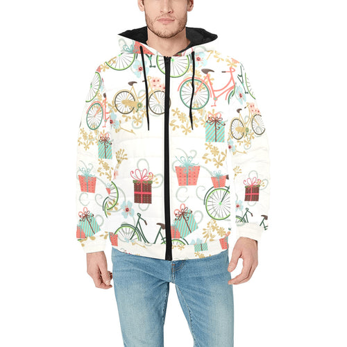 Bicycle Pattern Print Design 05 Men's Padded Hooded Jacket
