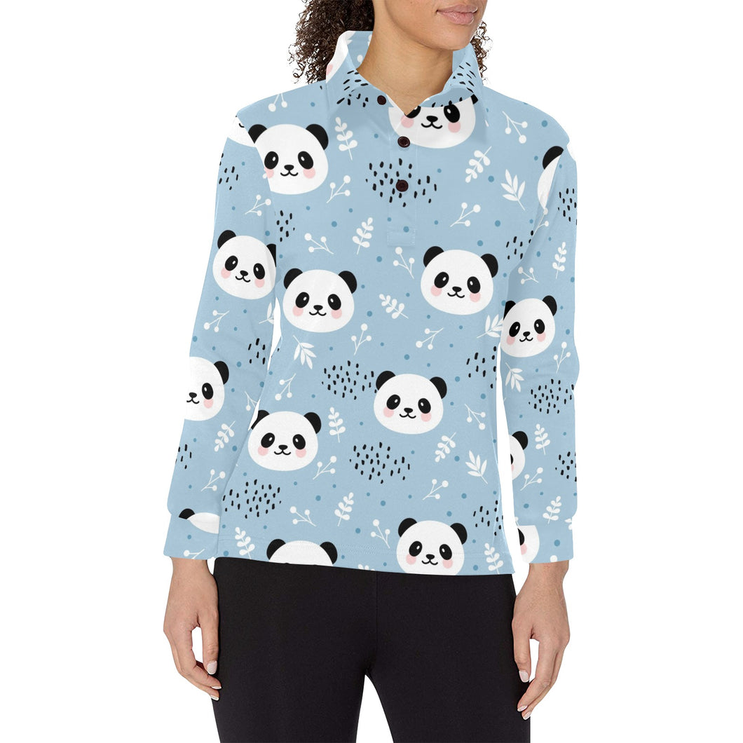 Cute panda pattern Women's Long Sleeve Polo Shirt