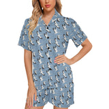 Seagull Pattern Print Design 04 Women's V-Neck Short Pajama Set