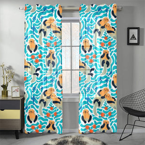 Cute sea otters fishe sea urchin pattern Gauze Curtain