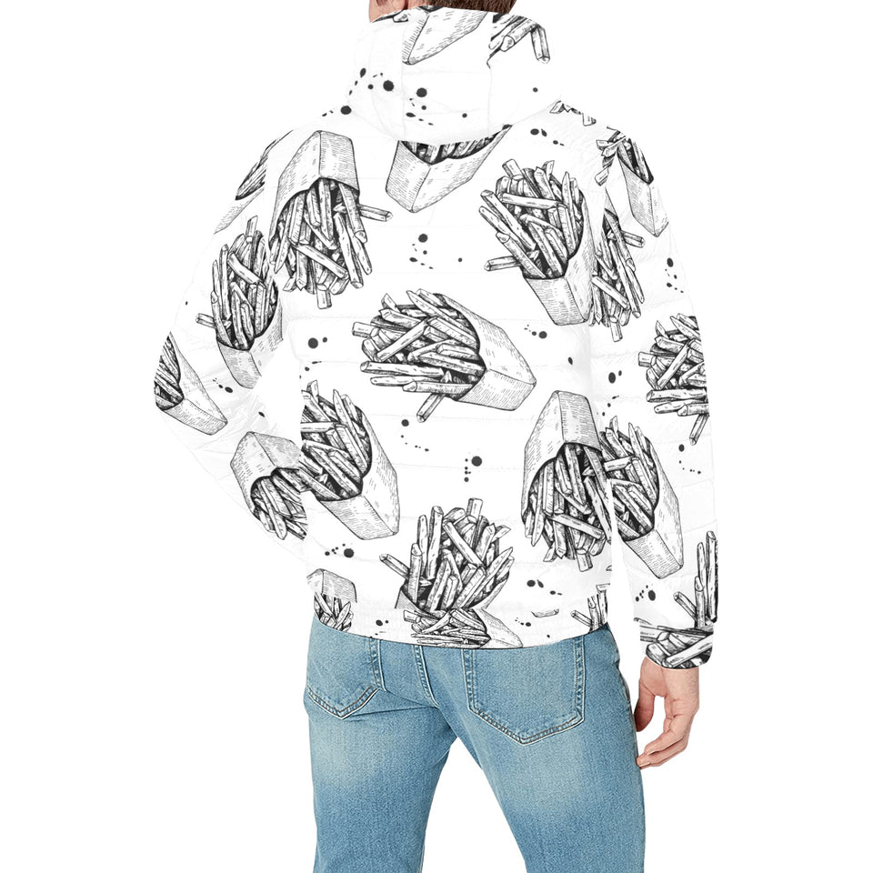 Hand drawn french fries pattern Men's Padded Hooded Jacket
