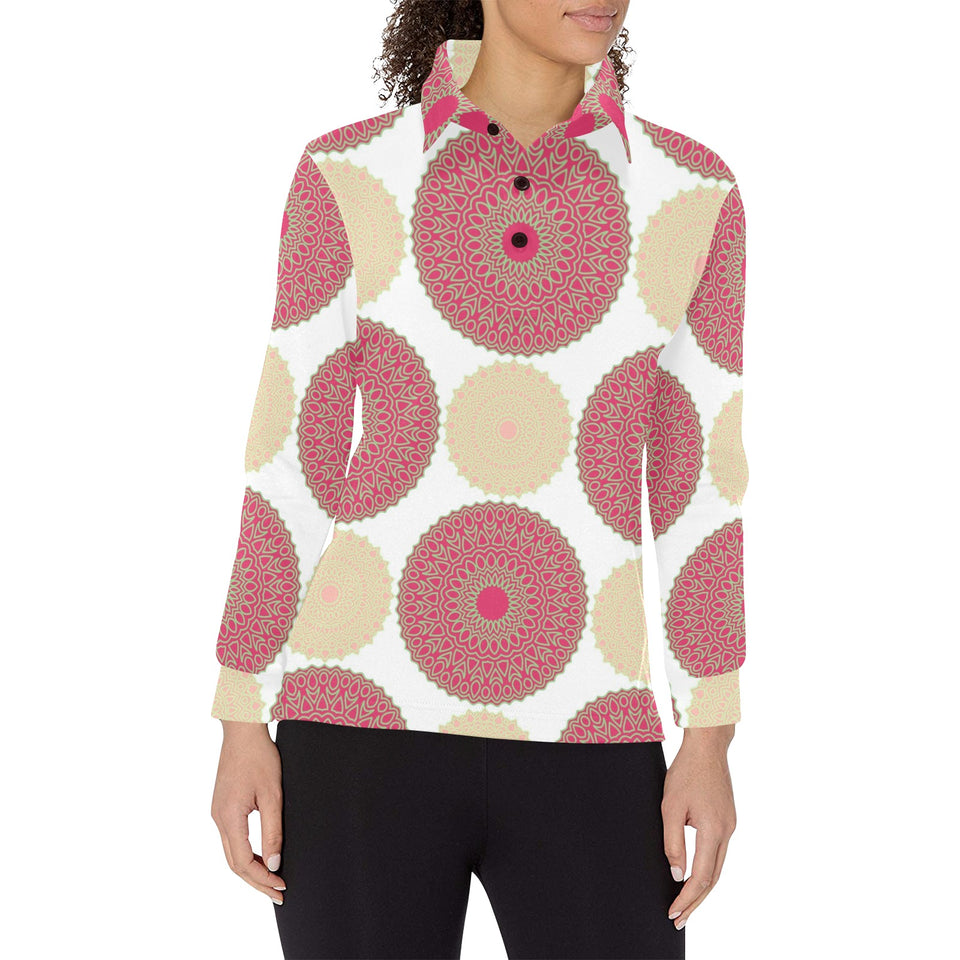 Circle indian pattern Women's Long Sleeve Polo Shirt