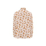 Cute Corgis Pattern pink background Women's Long Sleeve Polo Shirt