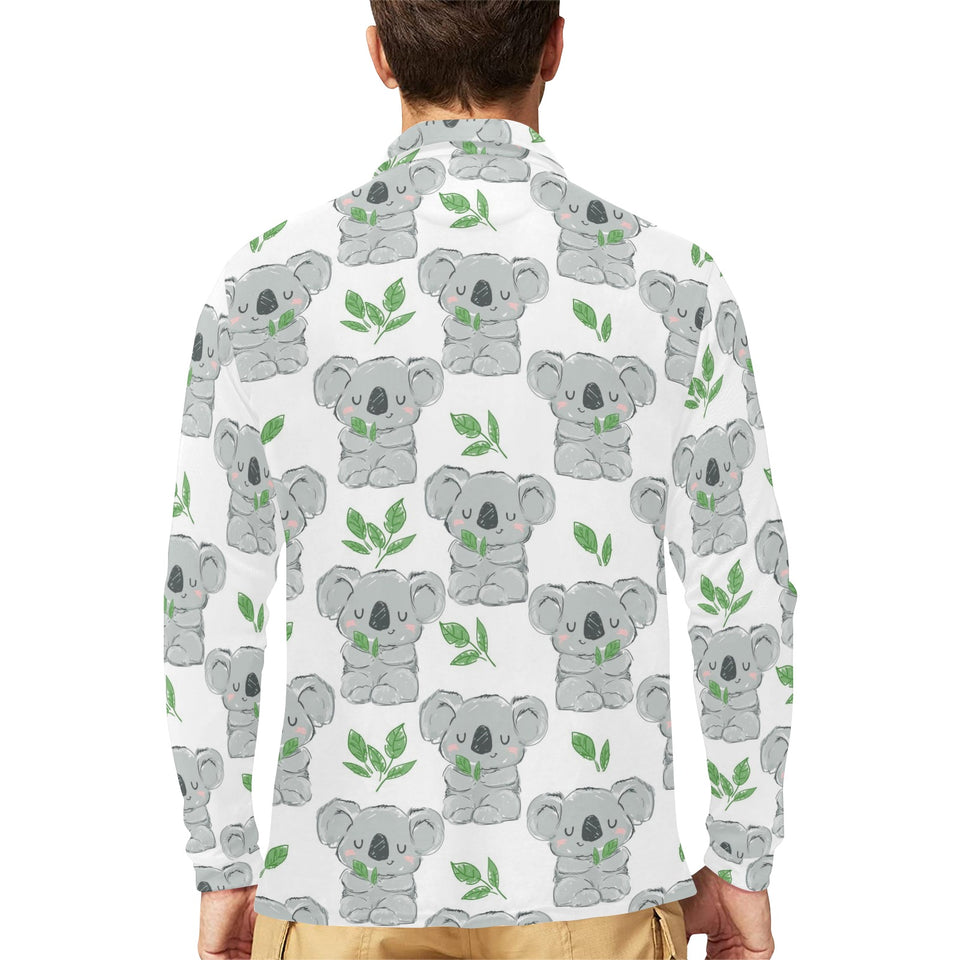 Hand drawn Koala leaves pattern Men's Long Sleeve Polo Shirt