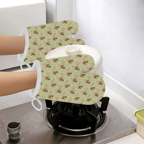 Yorkshire Terrier Pattern Print Design 01 Heat Resistant Oven Mitts