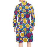 Passion fruit blue background Men's Long Sleeve Belted Night Robe