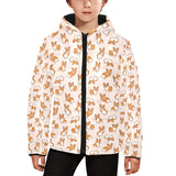 Cute Corgis Pattern pink background Kids' Boys' Girls' Padded Hooded Jacket