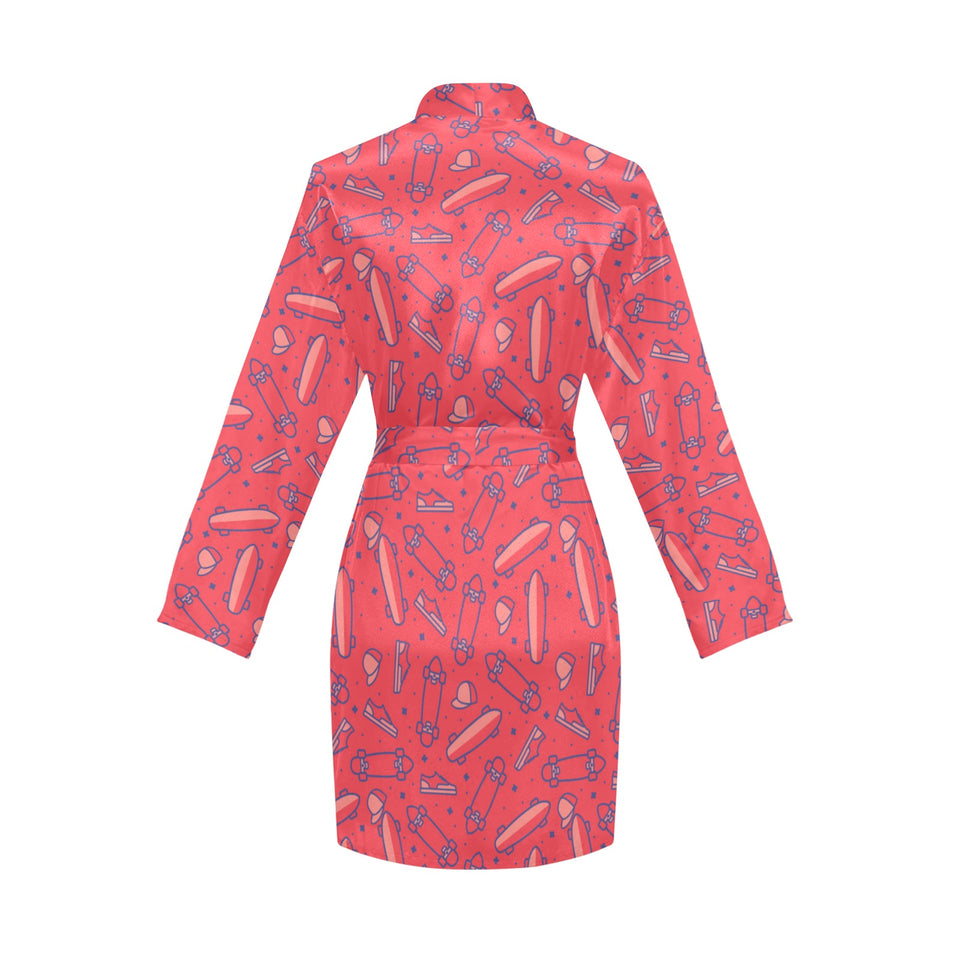 Skate Board Pattern Print Design 01 Women's Long Sleeve Belted Night Robe