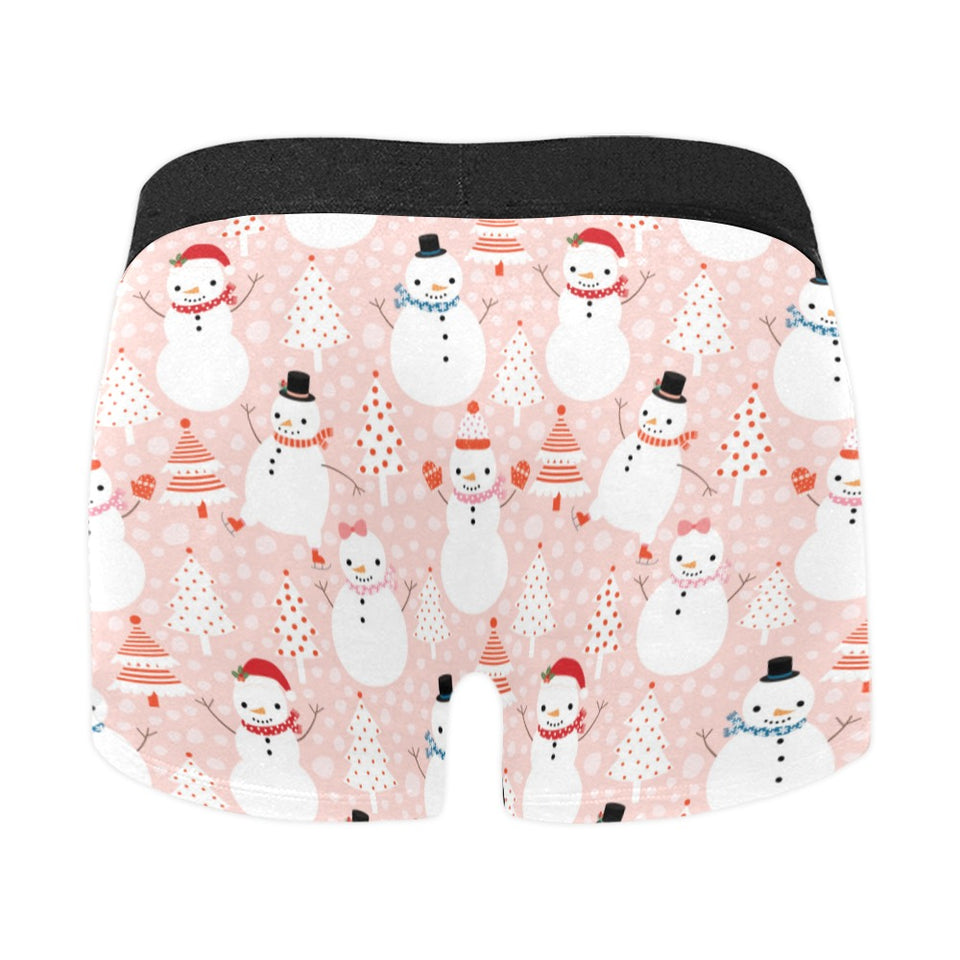 Cute snowman christmas tree snowpink background Men's All Over Print Boxer Briefs Men's Underwear