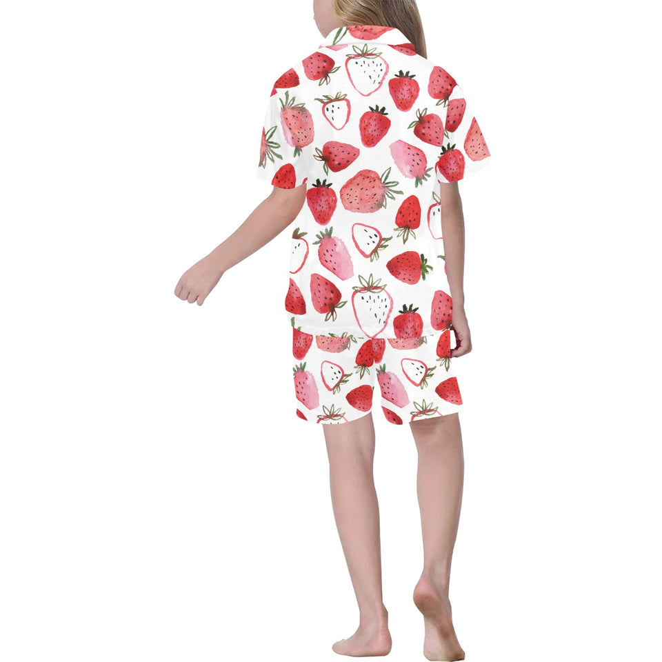 watercolor hand drawn beautiful strawberry pattern Kids' Boys' Girls' V-Neck Short Pajama Set