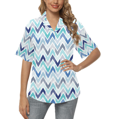 zigzag  chevron blue pattern Women's All Over Print Hawaiian Shirt