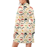 Mustache Beard Pattern Print Design 03 Women's Long Sleeve Belted Night Robe