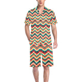 zigzag chevron colorful pattern Men's V-Neck Short Pajama Set