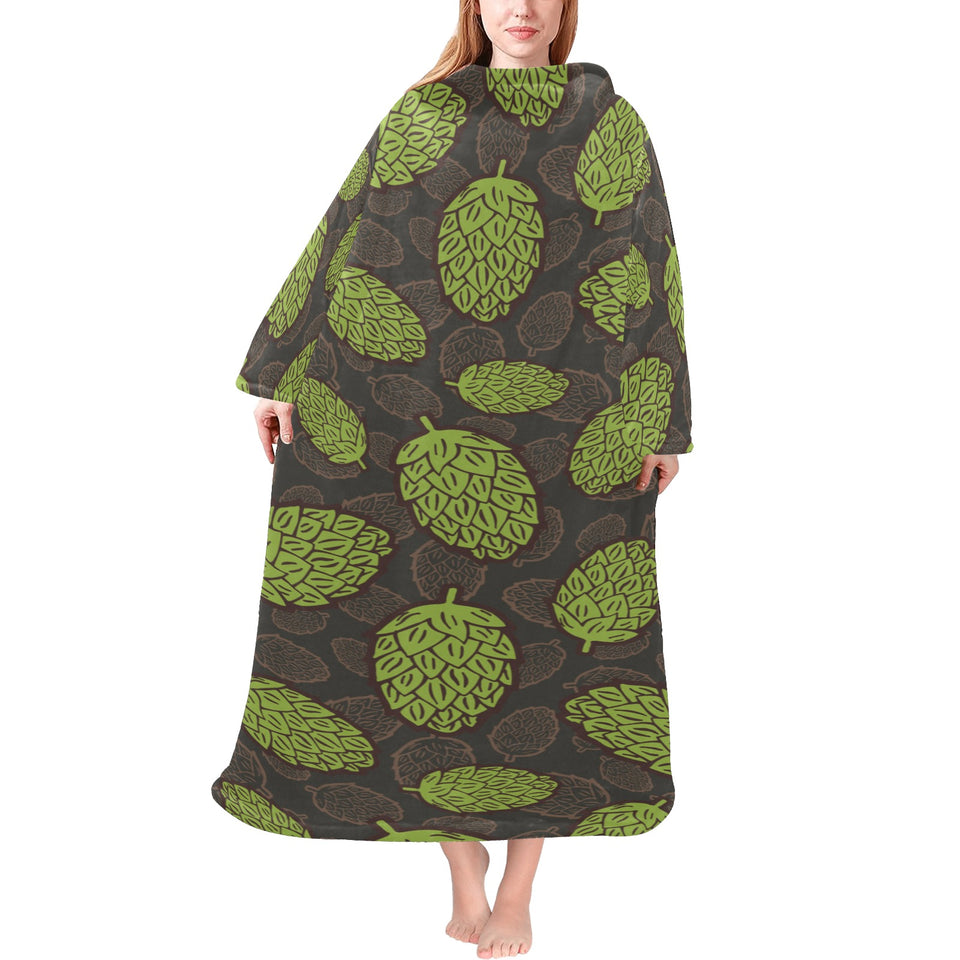 Hop pattern black background Blanket Robe with Sleeves