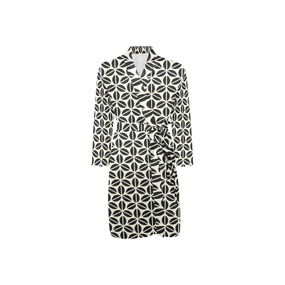 Coffee bean abstract modern pattern Men's Long Sleeve Belted Night Robe