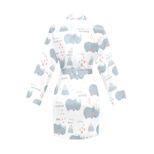 cute rhino heart pattern Women's Long Sleeve Belted Night Robe