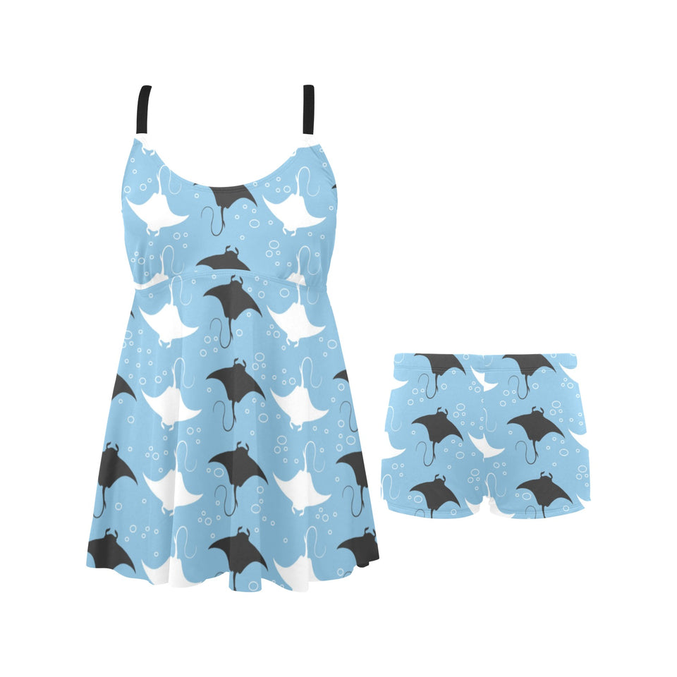 Stingray Pattern Print Design 03 Chest Sexy Pleated Two Piece Swim Dress