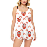 Daruma japanese wooden doll design pattern Chest Sexy Pleated Two Piece Swim Dress