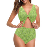 Slices of Lime pattern Chest Bowknot High Waisted Bikini Swimsuit