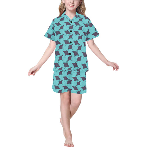 Stingray Pattern Print Design 02 Kids' Boys' Girls' V-Neck Short Pajama Set