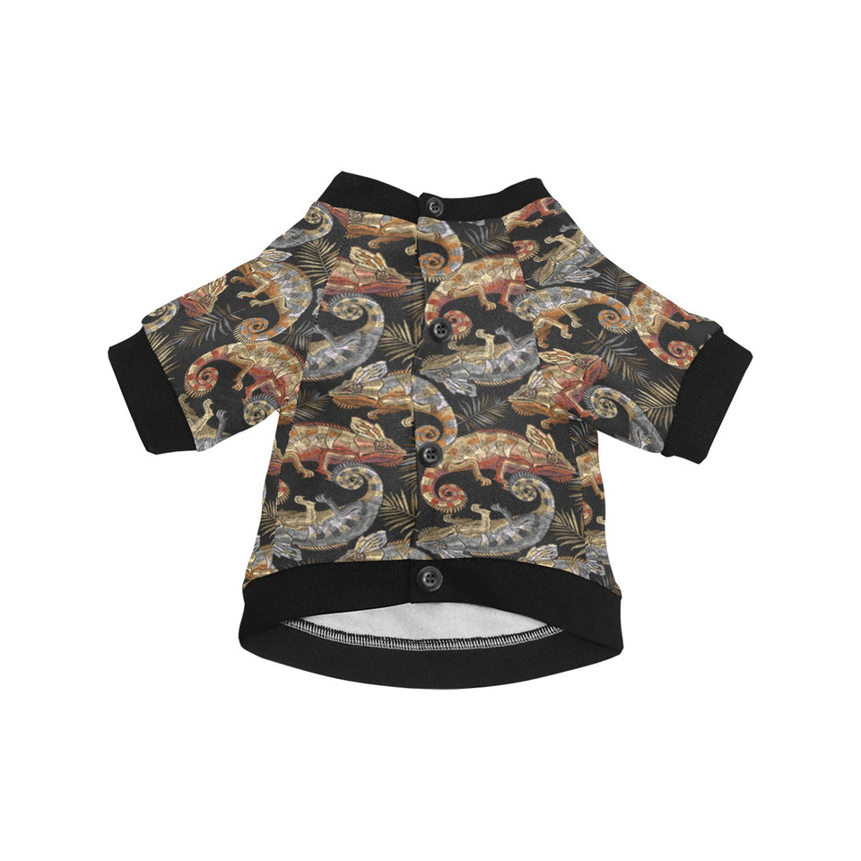 Chameleon lizard tropical leaves palm tree All Over Print Pet Dog Round Neck Fuzzy Shirt